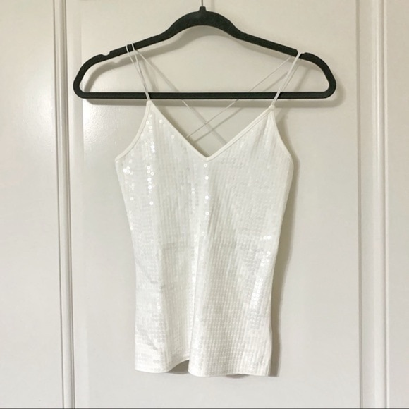 Express White Sequin Strappy V-Neck Cami - Picture 5 of 12